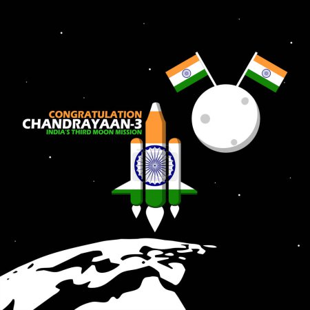 Ilustración de El lanzamiento de la misión espacial del cohete satélite desde el país de la India llamado Chandrayaan 3 a la luna - Imagen libre de derechos
