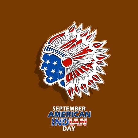 Photo for Indian head with American flag decoration, with bold text on brown background to commemorate American Indian Day on September - Royalty Free Image