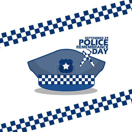 Photo for A police hat with its trademark checkered pattern and a ribbon, with bold text on a white background to commemorate National Police Remembrance Day on September 29 - Royalty Free Image