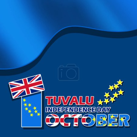 Photo for Tuvalu flag with ribbon, stars and bold text on dark blue background to commemorate Tuvalu Independence Day on October 1 - Royalty Free Image