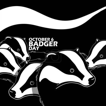Photo for Several Badger animals with bold text on black background to commemorate National Badger Day on October 6 - Royalty Free Image