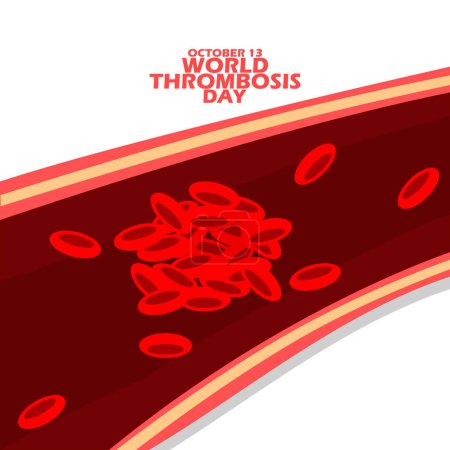 Illustration for Illustration of blood cells with clotted platelets, with bold text on white background to commemorate World Thrombosis Day on October 13 - Royalty Free Image