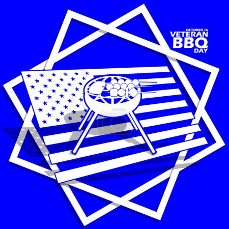Photo for Barbecue grill icon with satay and meat on American flag icon in frame with bold text on blue background to commemorate National Veterans BBQ Day on October 16 - Royalty Free Image