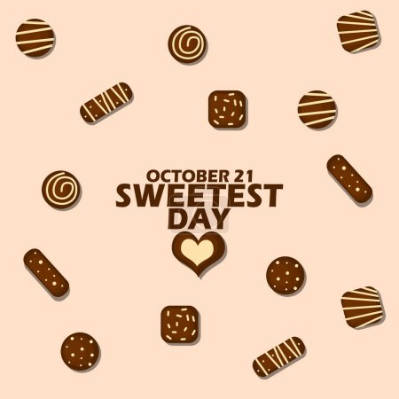 Ilustración de Varias formas deliciosas de chocolate y texto en negrita sobre fondo marrón claro para celebrar el día más dulce el 21 de octubre - Imagen libre de derechos