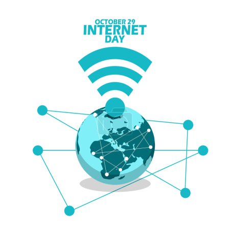 Illustration for Signal icon on earth with network lines and bold text on white background to commemorate National Internet Day on October 29 - Royalty Free Image