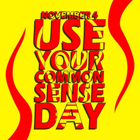 Téléchargez les illustrations : Texte gras contenant une icône d'ampoule sur fond jaune pour célébrer la Journée du bon sens le 4 novembre - en licence libre de droit