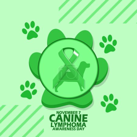 Photo for Icon of a dog and green ribbon in circle frame with paws icon and bold text on light green background to commemorate National Canine Lymphoma Awareness Day on November 7 - Royalty Free Image