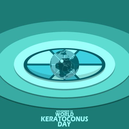 Illustration for Eye and earth icon in oval board frame, with bold text to commemorate World Keratoconus Day on November 10 - Royalty Free Image