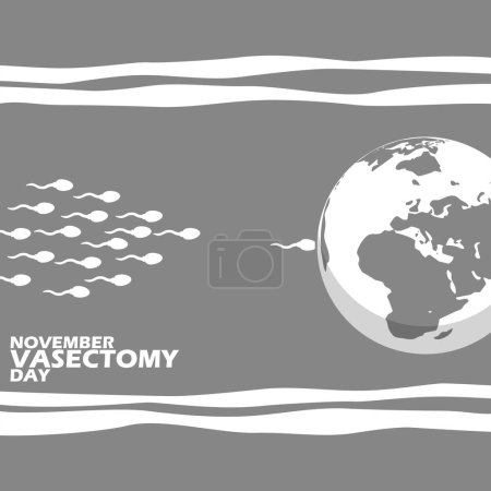 Illustration for Illustration of sperms heading towards earth, with bold text in frame on gray background to commemorate World Vasectomy Day on November - Royalty Free Image