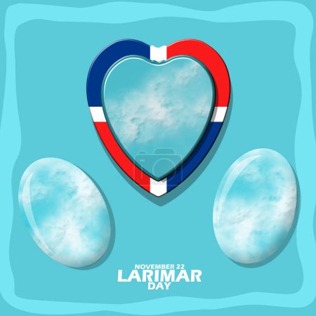 Illustration for A pendant with several beautiful stones commonly called Larimar stones, with bold text on a light blue background to celebrate National Larimar Day on November 22 - Royalty Free Image