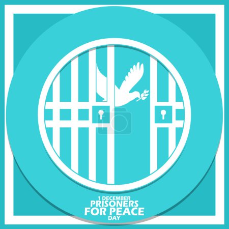 Photo for Prison bars with a white bird symbol of peace in circle frame, with bold text on light blue background to commemorate Prisoners for Peace Day on December 1 - Royalty Free Image