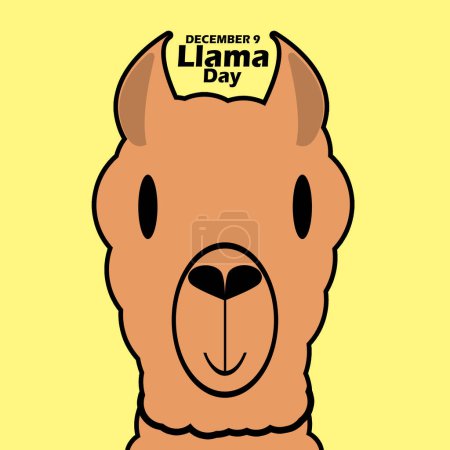 Photo for Illustration of a cute animal Llama smiling, with bold text on bright yellow background to commemorate National Llama Day on December 9 - Royalty Free Image