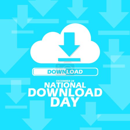 Illustration for National Download Day event banner. A cloud and a downward arrow and a downloading bar, with bold text on light blue background to commemorate on December 28 - Royalty Free Image