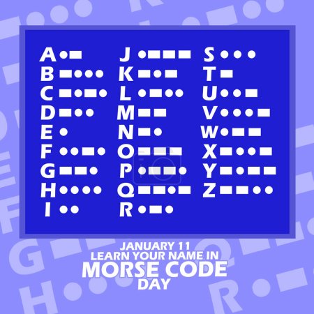 Illustration for Learn Your Name On Morse Code Day Event Banner. A board containing Morse code, with bold text on light blue background to commemorate on January 11th - Royalty Free Image