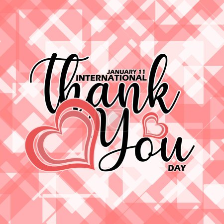 Photo for International Thank You Day event banner. Calligraphy text with love shapes on pink abstract background to celebrate on January 11 - Royalty Free Image