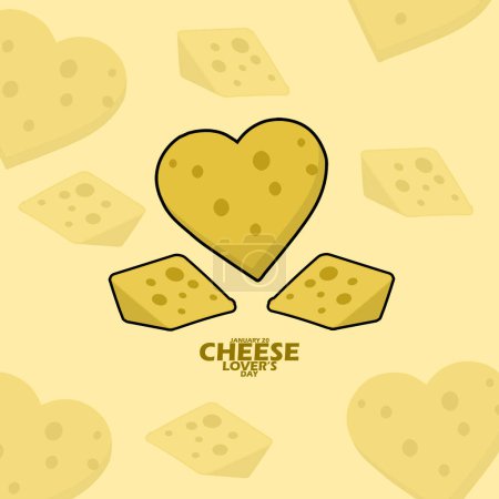 Photo for National Cheese Lover's Day event banner. Heart shaped cheese with several pieces of cheese and bold text on light yellow background to celebrate on January 20 - Royalty Free Image