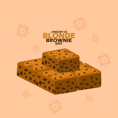 Photo for National Blonde Brownie Day event banner. Brownie cake cubes with brown sugar flavor, with bold text on light brown background to celebrate on January 22 - Royalty Free Image