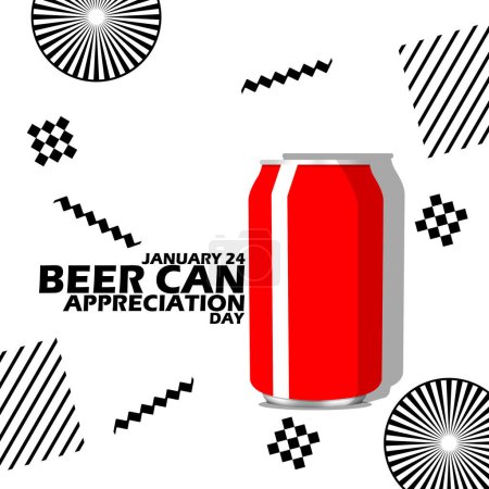 Illustration for Beer Can Appreciation Day event banner. A red beer can with bold text and elements on white background to celebrate on January 24 - Royalty Free Image
