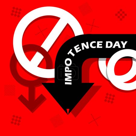 National Impotence Day event banner. An arrow turning downwards with a male symbol and a prohibition symbol, with bold text on red background to commemorate on February 14