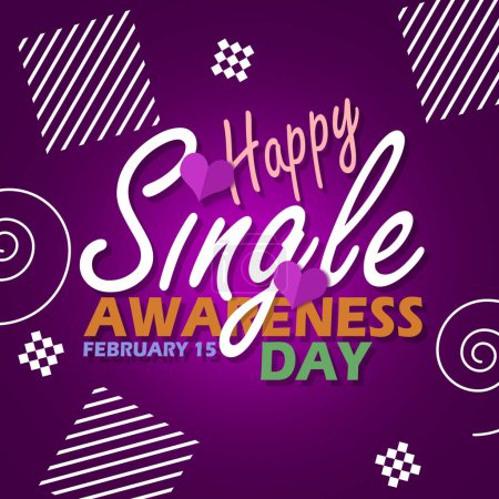 Illustration for Singles Awareness Day event banner. Bold text with hearts and elements on purple background to celebrate on February 15 - Royalty Free Image