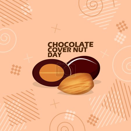 Ilustración de Banner del evento del Día Nacional de la Tuerca Cubierta de Chocolate. Chocolate con almendras, con texto en negrita sobre fondo marrón claro para celebrar el 25 de febrero - Imagen libre de derechos