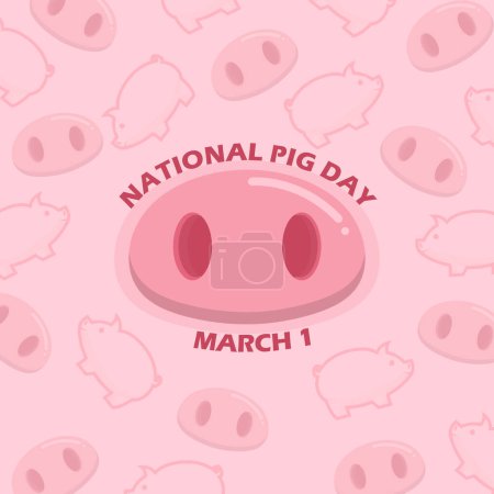 Photo for National Pig Day event banner. A cute pig nose with bold text and elements on pink background to celebrate on March 1 - Royalty Free Image