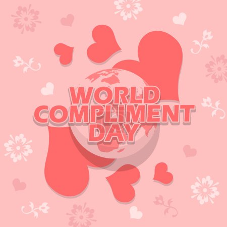 World Compliment Day event banner. Bold text with earth, hearts and elements on pink background to celebrate on March 1