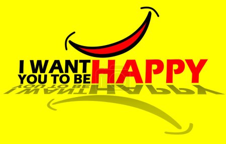 Ilustración de National I Want You to be Happy Day event banner, texto audaz con una sonrisa en el fondo amarillo para celebrar el 3 de marzo - Imagen libre de derechos