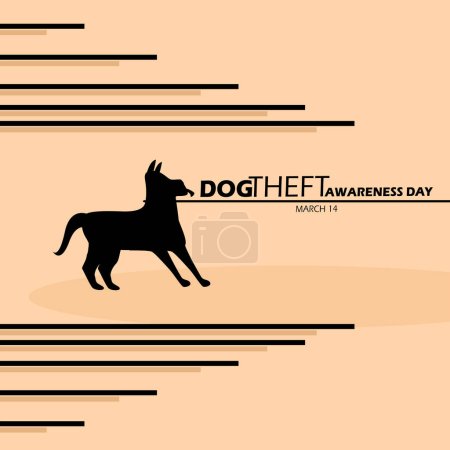 Ilustración de Banner del evento del Día del Robo de Perros. Ilustración de un perro tirado con una correa para ser robado, con texto en negrita sobre fondo marrón claro para conmemorar el 14 de marzo - Imagen libre de derechos