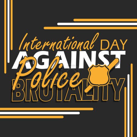 Banner del Día Internacional contra la Brutalidad Policial. Texto audaz con símbolo policial y porras con líneas sobre fondo negro para conmemorar el 15 de marzo