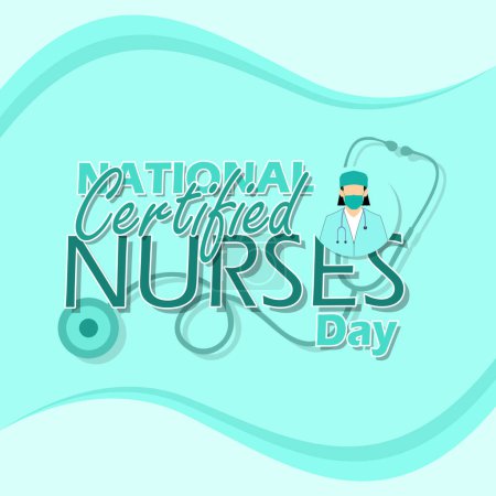 Illustration for Certified Nurses Day event banner. Text with a nurse and a stethoscope on light blue background to commemorate on March 19 - Royalty Free Image