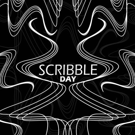 Ilustración de Banner del evento Scribble Day. Ola garabato arte con texto en negrita sobre fondo negro para celebrar el 27 de marzo - Imagen libre de derechos