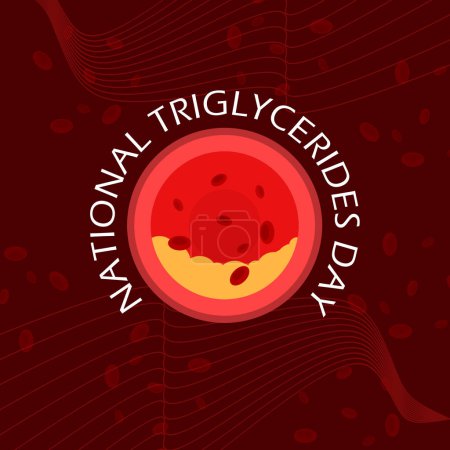 Banner del Día Nacional de los Triglicéridos, Ilustración de una vena con glóbulos rojos y grasa amontonada sobre un fondo rojo oscuro para conmemorar el 28 de marzo