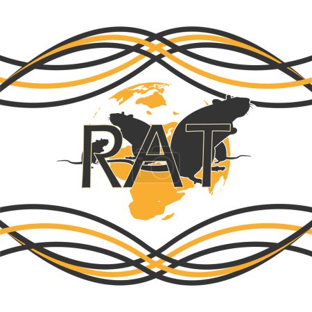 Banner del Día Mundial de la Rata. Texto audaz con rata y líneas onduladas sobre fondo blanco para celebrar el 4 de abril
