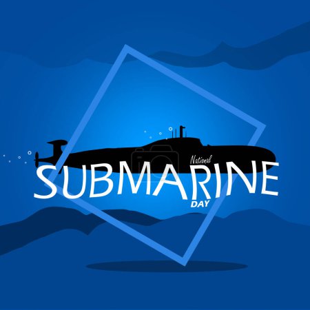 Veranstaltungsbanner zum Nationalen U-Boot-Tag. Ein U-Boot liegt in den Tiefen des blauen Meeres zum Gedenken an den 11. April