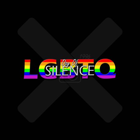 Illustration for Day of Silence LGBTQ event banner. Bold text with LGBT rainbow flag decoration on black background to celebrate on April - Royalty Free Image