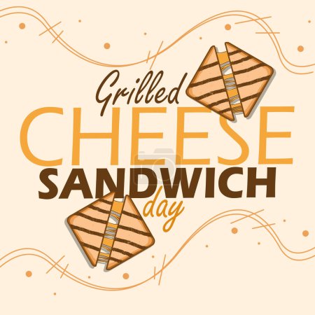 Banner nacional del día del sándwich de queso a la parrilla. Sandwiches tostados con relleno de queso sobre un fondo marrón claro para celebrar el 12 de abril