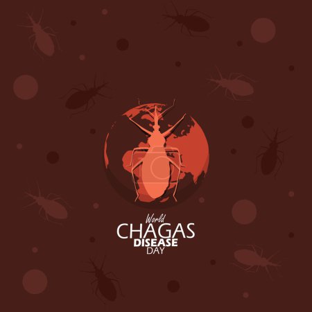 Veranstaltungsbanner zum Welttag der Chagas-Krankheit. Ein Insekt thront auf der Erde auf dunkelrotem Grund zum Gedenken an den 14. April
