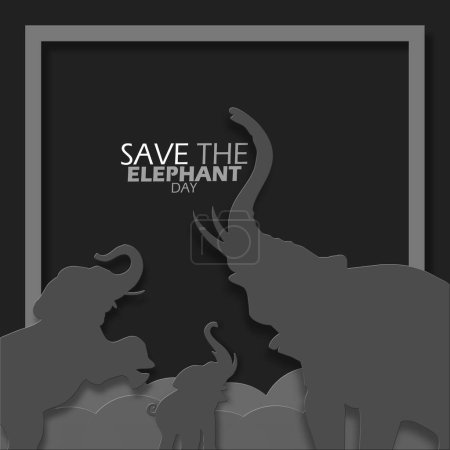 Save Elephant Day event banner. Elephant shape in hard paper style on dark gray background to commemorate on April 16th