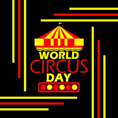 World Circus Day event banner. Illustration of a carousel and bold text on black background to celebrate on April 17th