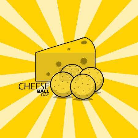 Veranstaltungsbanner zum Nationalen Käseball. Käsebällchen mit einem Stück Käse auf gelbem Hintergrund zur Feier am 17. April