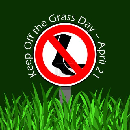 Gardez la bannière de l'événement Grass Day. Un panneau interdisant de marcher sur l'herbe dans la cour pour célébrer le 21 avril