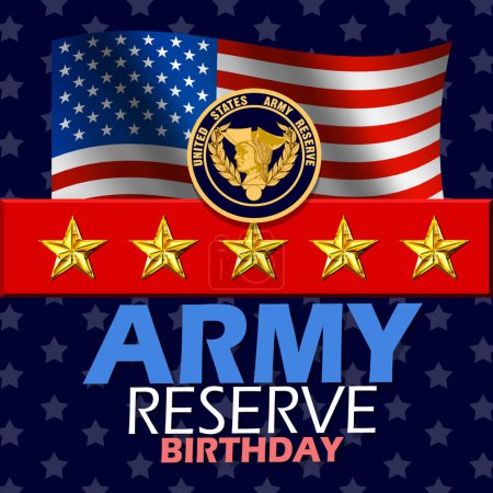 Army Reserve Birthday event banner. A patriot emblem with the American flag, gold stars and bold text to commemorate on April 23rd