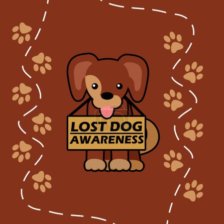National Lost Dog Awareness Day Veranstaltung Banner. Ein niedlicher brauner Hund trägt zum Feiern am 23. April ein Hinweisschild
