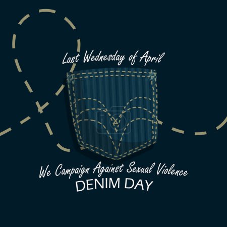 Banner del evento del Día del Denim. Bolsillo vaqueros con costuras en un fondo azul oscuro para conmemorar en abril