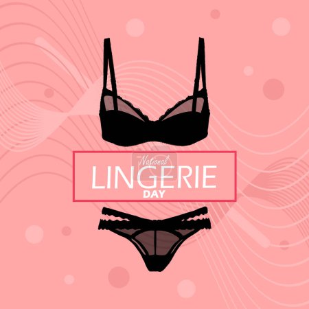 Bannière de la Journée nationale de la lingerie. Un ensemble de sous-vêtements sexy pour femmes sur fond rose pour célébrer le 25 avril