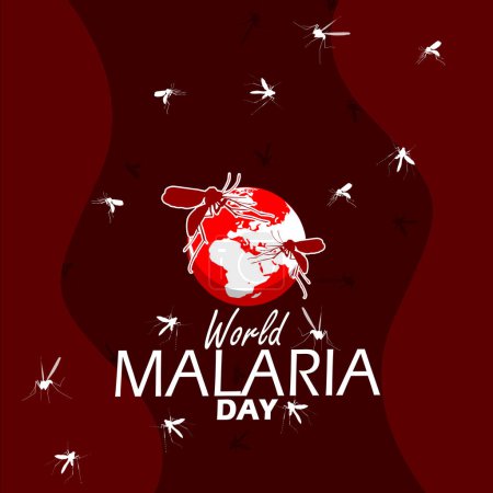 World Malaria Day event banner. Red globe with malaria mosquitoes on dark red background to commemorate on April 25th