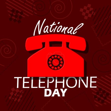 National Telephone Day event banner. A red landline telephone on a dark red background to celebrate on April 25th