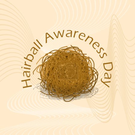 National Hairball Awareness Day event banner. Bundles of hair form a ball on a light brown background to celebrate on April