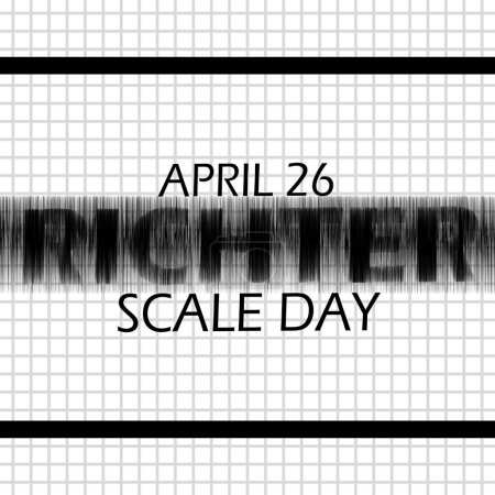 Bannière d'événement Richter Scale Day. Illustration du mot Richter tremblant violemment à cause d'un tremblement de terre sur fond blanc pour commémorer le 26 avril